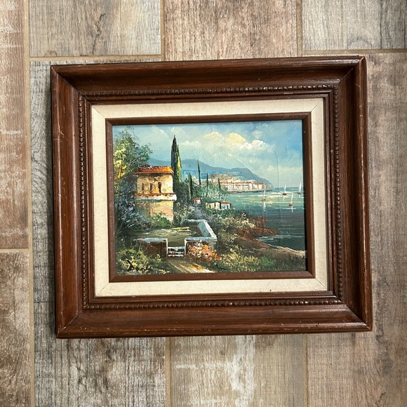 Other - Vintage European Coastal Landscape Painting | Framed Impressionist Style Art